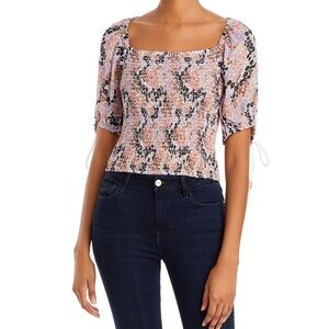 Free People Women's Pink and Black Smocked Top